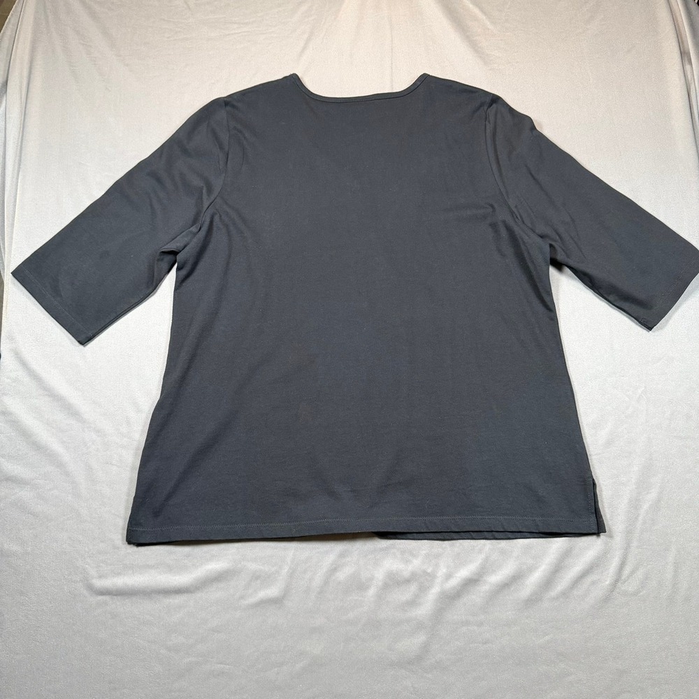 Liz & Me Women 0X 14/16W Black Soutache Embroidered V-Neck 3/4 Sleeve Top Casual - Picture 4 of 14